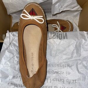 Brown Moccasin Flats with White Accents